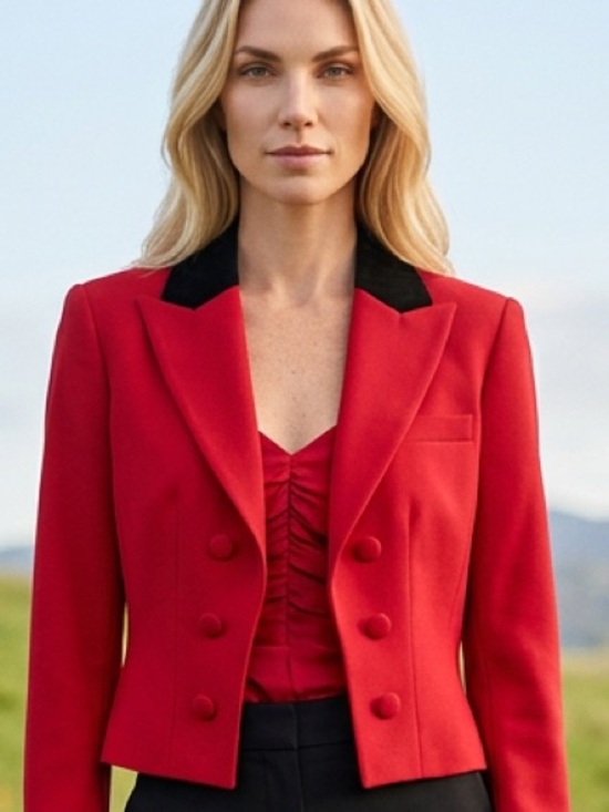 Lauren Ralph Lauren Pants - Lauren Ralph Lauren Red riding Cropped Blazer with Black Collar